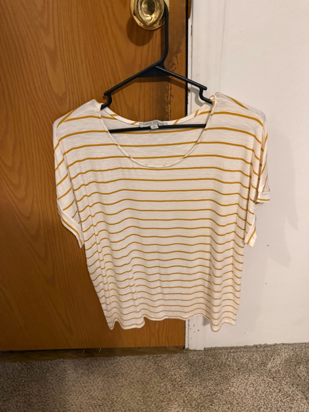 Green Envelope White and Mustard Stripe Short Sleeve Tee